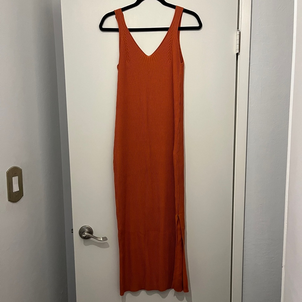 Burnt Orange Ribbed Tank Dress